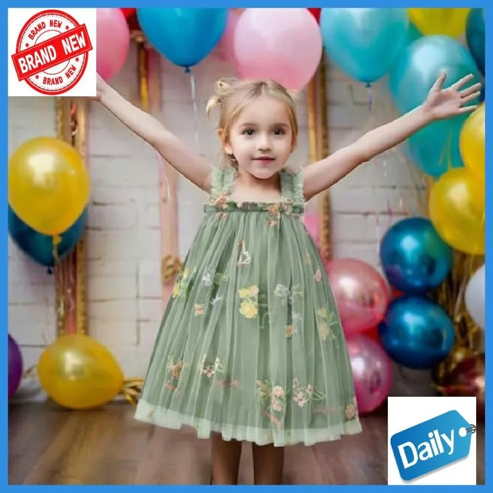 Toddler Girl Tutu Dress Sleeveless Floral Tulle Princess Dress with Headband